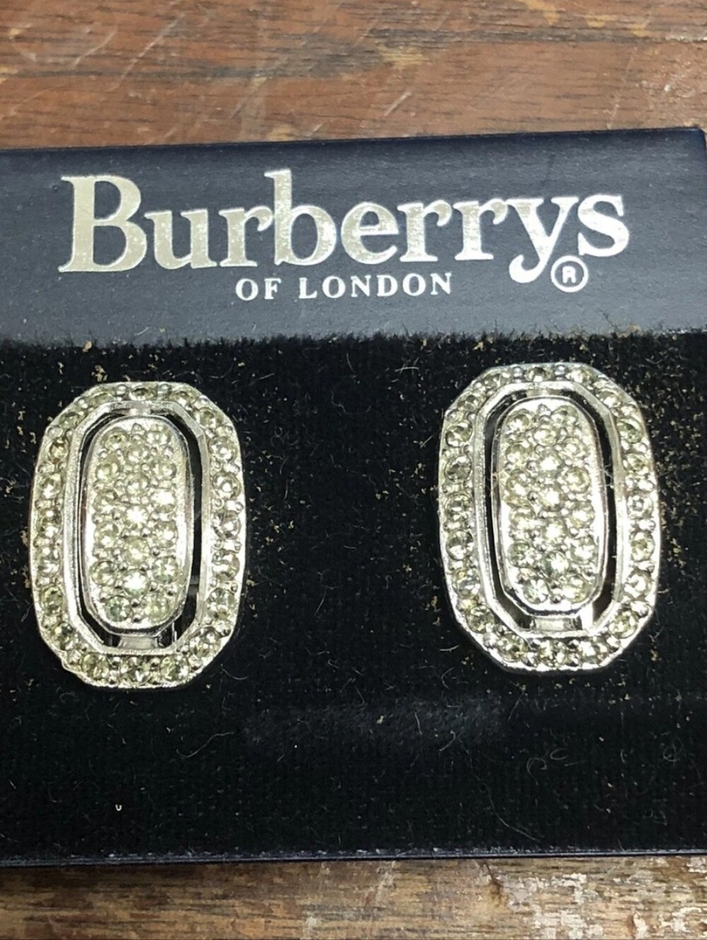 BURBERRY VTG SIGNED 1990'S SILVER TONE RHINESTONES CLIP ON EARRINGS/ BNWT